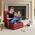 thumbnail image 2 of Chaise Longue d'Intérieur, Sofa Paresseux Pliant Chaise de Sol avec Dossier Réglable à 5 Positions Coussin Lombaire, Lit de Repos avec Accoudoirs (Rouge), 2 of 9