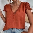 thumbnail image 4 of XFLWAM Womens Summer V Neck Lace Trim Button Tunic Tops Casual Lace Short Sleeve Swiss Dot Blouses T Shirts Orange M, 4 of 8