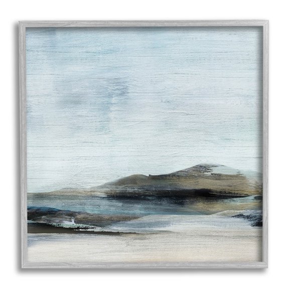 Abstract Rocky Beach Landscape Coastal Painting Gray Framed Art Print Wall Art