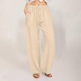 thumbnail image 2 of JGGSPWM Lightweight Breathable Elastic Waist Wide Leg Pants for Women Casual Drawstring Trousers with Pockets Khaki L, 2 of 5