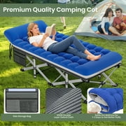 GVDV Folding Camping Cot for Adults with 2 Sided Mattress - 75 x 28 Cot, 1200D Oxford Portable Cot Bed with Carry Bag for Camp Travel Guest, Blue