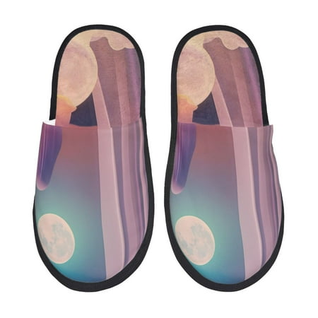 

Qokaie Dreamy Moonlit Window Print Fuzzy Slippers for Women – Soft Plush Indoor Slippers with EVA Sole Cozy and Comfortable for Home and Travel-Large