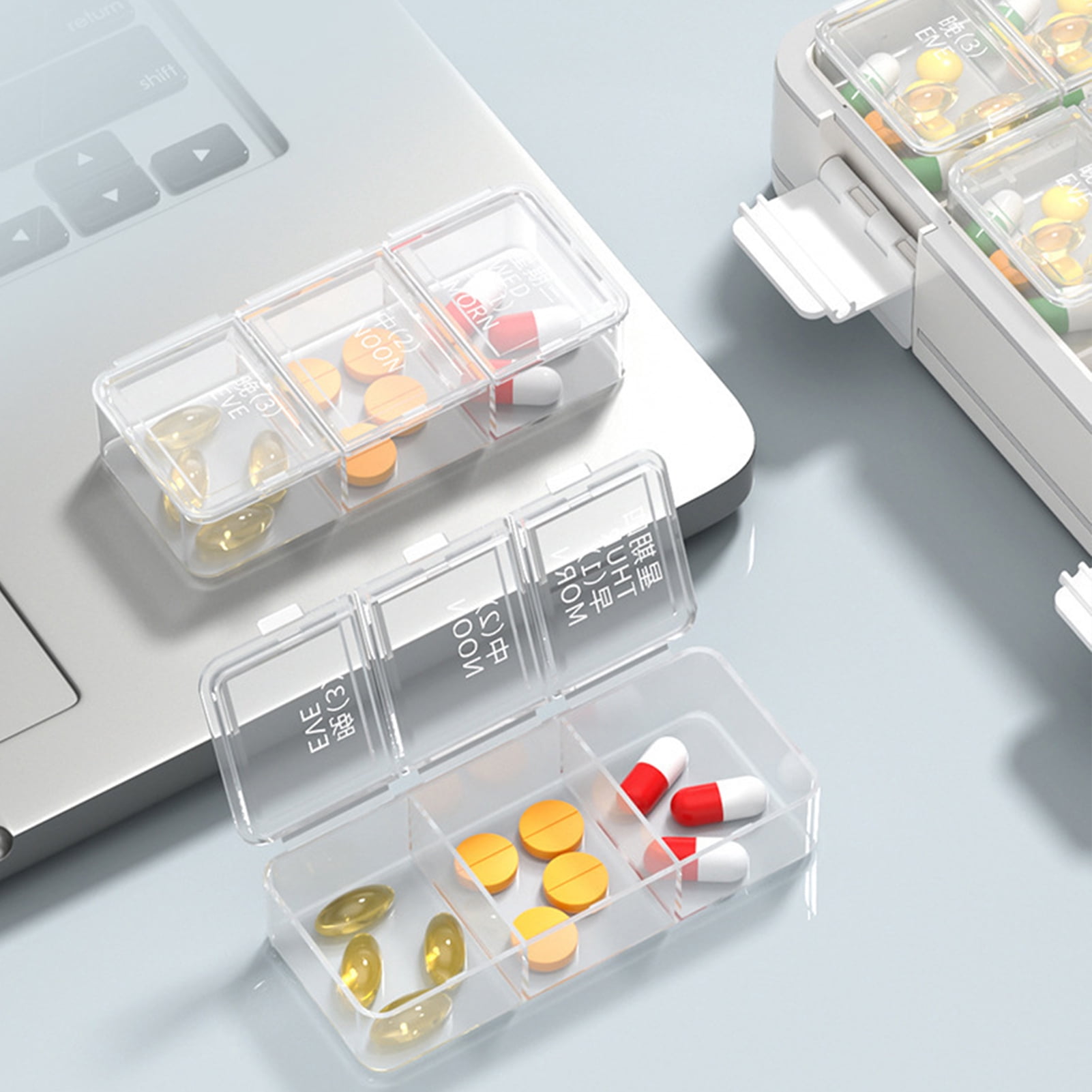 Pnellth Weekly Pill Organizer 24 Compartments 3 Times One Day Double Layer Clear Portable 7 Days Travel Capsule Tablet Storage Box Container