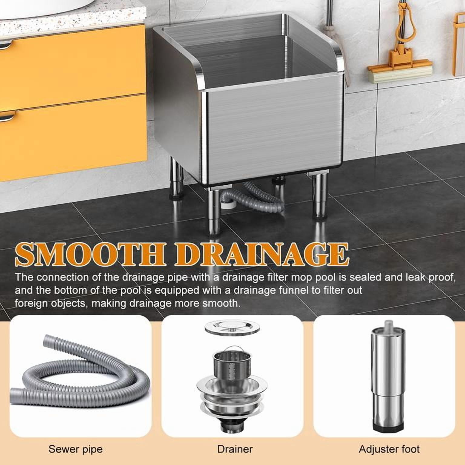 Mohsoe Mop Sink 18 x 16 x 22 Inch, Commercial Stainless Steel Utility Sink with High Baffle, Large Capacity Floor Sink for Mudroom Laundry Janitor Closet, Adjustable Feet
