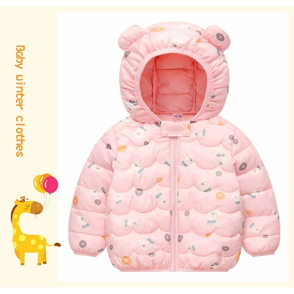 jsaierl Winter Jackets Toddler Boys Girls Cute Bear Ear Hood Cartoon Graphic Coat Fall Zip Up Thermal Jacket Windproof Outerwear Clothes Puffer Coat 1T-6T
