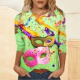 thumbnail image 4 of Byworldtasic Women's Carnival Sequins Top Casual Print Round Neck 3/4 Sleeve T-shirt Mardi Gras Blouse, 4 of 6