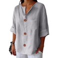 thumbnail image 6 of Kelon Women's Short sleeve T-shirt, Linen Shirts For Women Summer 2026 Trendy V Neck 3/4 Sleeve Top Loose Vacation Beach Solid Blouses Tunic Tops, 3XL, 6 of 6