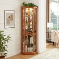 thumbnail image 4 of CQSXDA Corner Lighted Curio Cabinet Oak with Adjustable Shelves for Vintage Antiques and Wine Glass Storage, 4 of 14