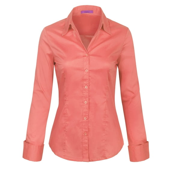 KOGMO Womens Basic Long Sleeve Button Down Shirts Office Work Blouse (S-3X)