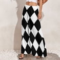 thumbnail image 4 of Check Print Pants High Waist Black and White Contrast Casual Trousers Streetwear Printed Wide Pants, 4 of 6