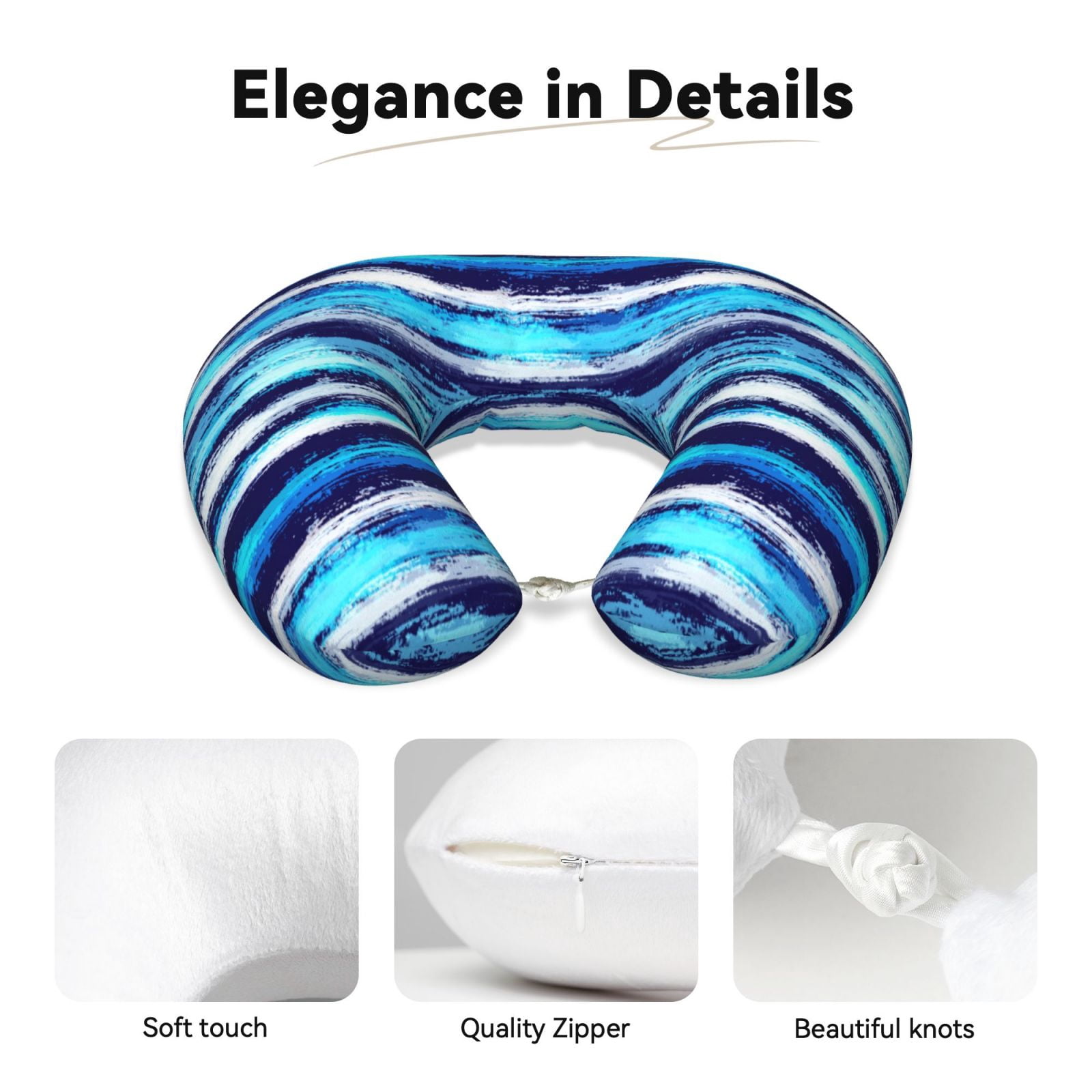 Xecao Ice Blue Stripes Print Memory Foam Cervical Neck Pillow Versatile U-Shaped Pillows for Home,Office,Camping,Travelling,Soft Washable Cover