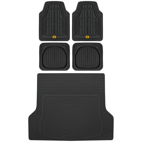 BDK Cat® CAMT-1004 (4-Piece) Deep Dish Rubber Car Floor Mats with Trunk Cargo Liner, Heavy Duty All Weather Trim to Fit Front & Rear Combo Set for Car Sedan SUV Van