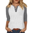 thumbnail image 1 of ManxiVoo Relaxed Fit Womens Top V Neck 3 4 Sleeve Button Front Shirt with Raglan Sleeves for Summer L Size Grey, 1 of 5