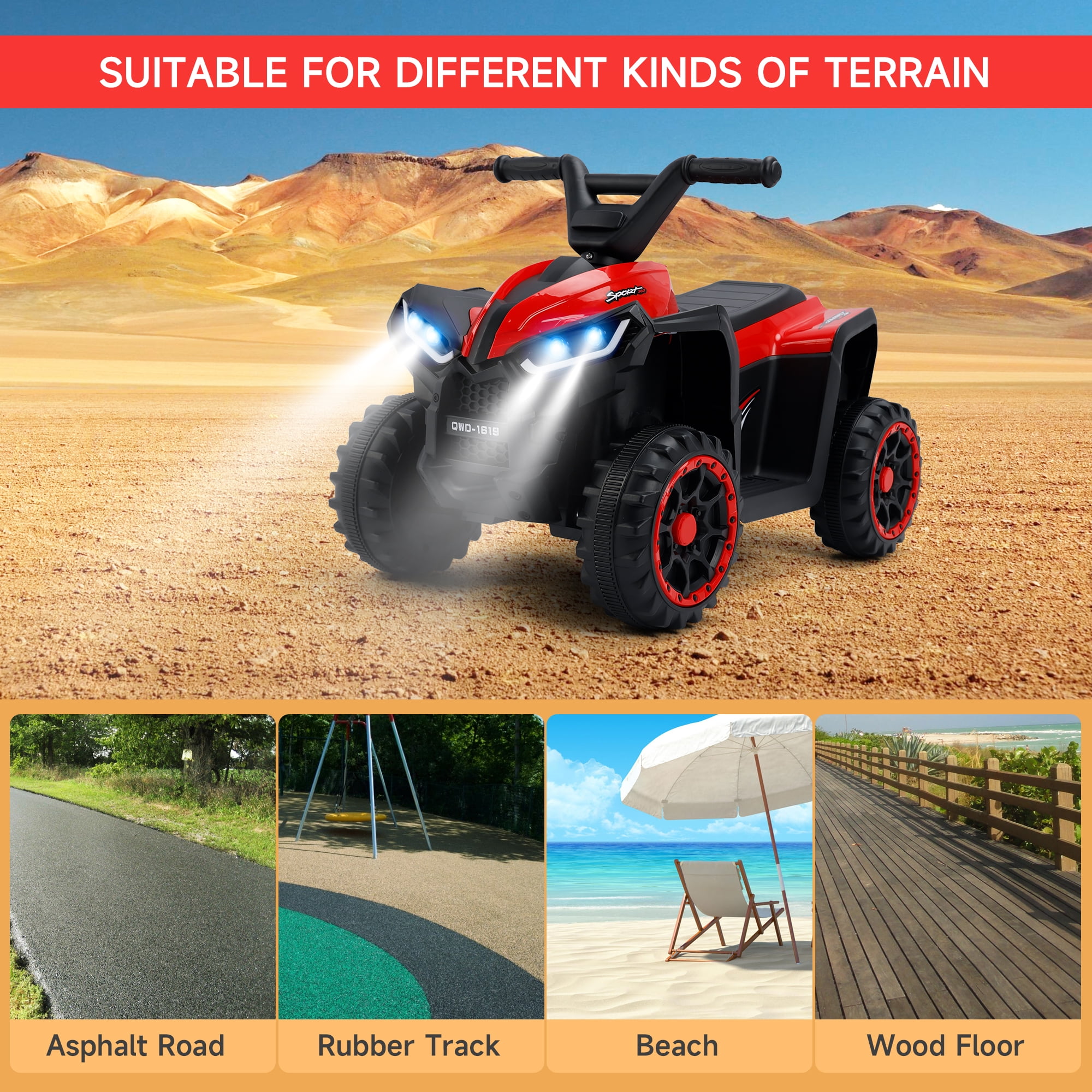 Bruce&Shark Toy Car 12V Ride On Atv For Kids Off-Road 4 Wheeler Quad Children Mountain Dirt Electric Car