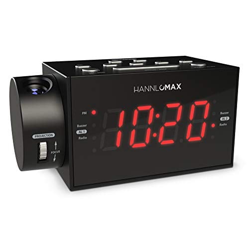 HANNLOMAX HX-109CR PLL Radio FM, reloj con alarma dual, proyección de hora, pantalla LED de 1,2 pulgadas, puerto USB para carga de 1 A, entrada auxiliar, funcionamiento con alimentación de CA únicamen