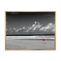 Designart 'Black and White Coastline Under Cloudy Sky' Lake House Framed Canvas Wall Art Print