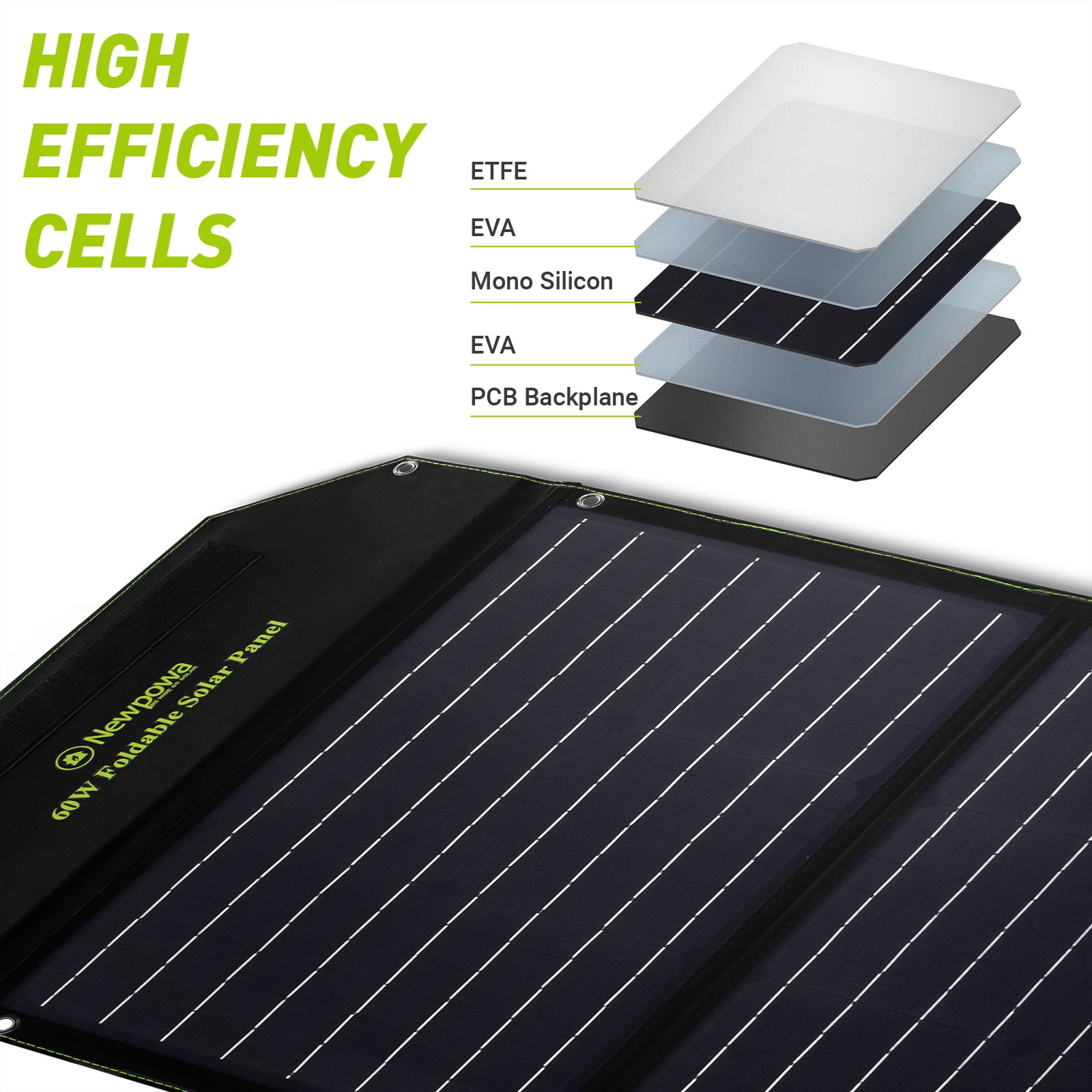 Newpowa 60W Foldable Solar Panel Charger High-Efficiency Mono Cells, Dual DC Ports Compatible with Newpowa/Jackery/Goal Zero Generators, for RV Boat Van Camping