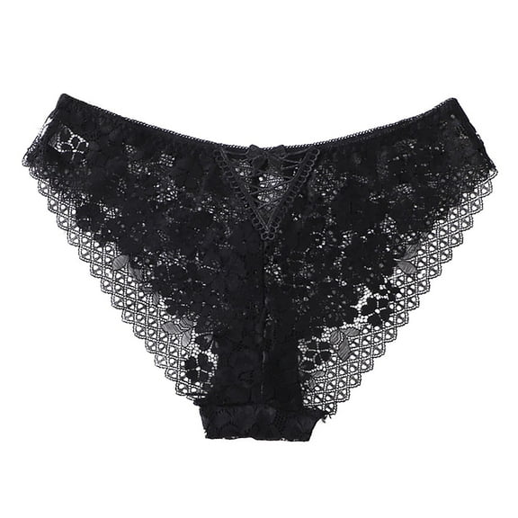 Rohuuque Women's Lace Panties Mid Rise Bow Crossed Breathbale Comfort Lace Briefs Panties Cheeky Underwear Black