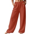 thumbnail image 4 of Lumtrix Linen Pants Women Wide Leg Palazzo Pants Flowy Elastic Waist Summer Beach Trebdy Casual Trousers With Pockets Red M, 4 of 5