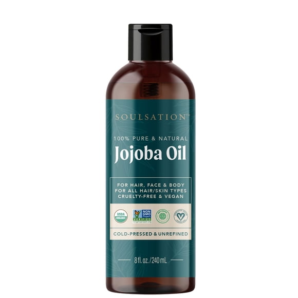 SOULSATION Aceite de jojoba orgánico para piel, cabello y rostro (8 oz) | puro natural prensado en frío.