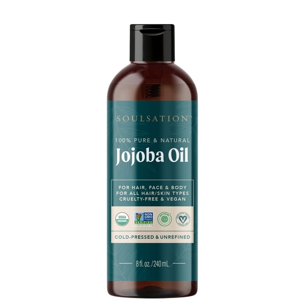 SOULSATION Aceite de jojoba orgánico para piel, cabello y rostro (8 oz) | puro natural prensado en frío.
