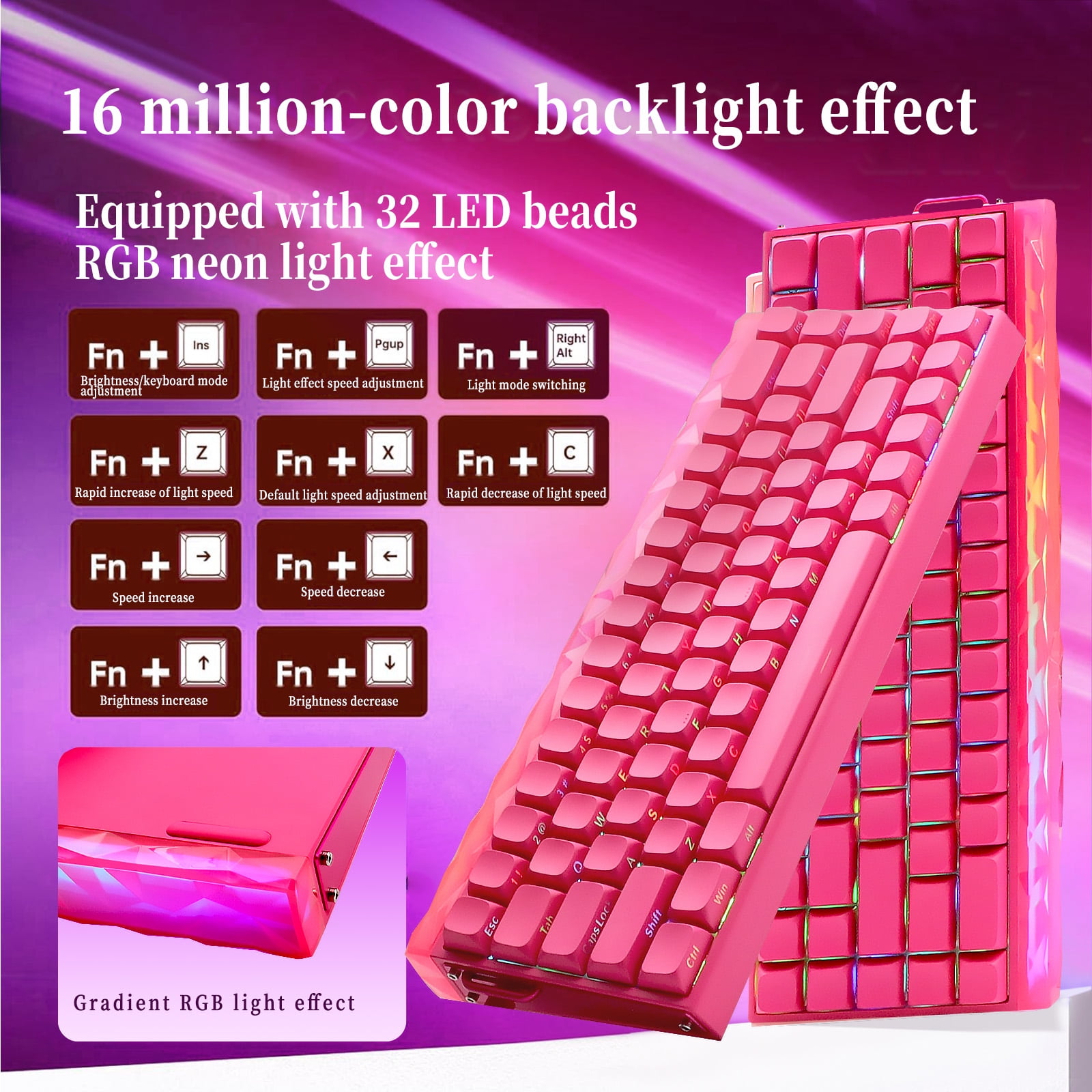 AULA Hero 68 HE 60% Wired Gaming Keyboard with Hall Effect Magnetic Switches, Rapid Trigger, RGB Backlight, Dragon Fruit Pink Ks(Side-Printed, Dragon King Magnetic Switch)