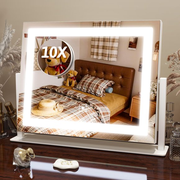 FENNIO Vanity Mirror with Lights, 12" x 16" Lighted Makeup Mirror with Smart Touch Control, 3 Color Modes & Brightness Adjustable, LED Makeup Mirror with 10X Magnificati