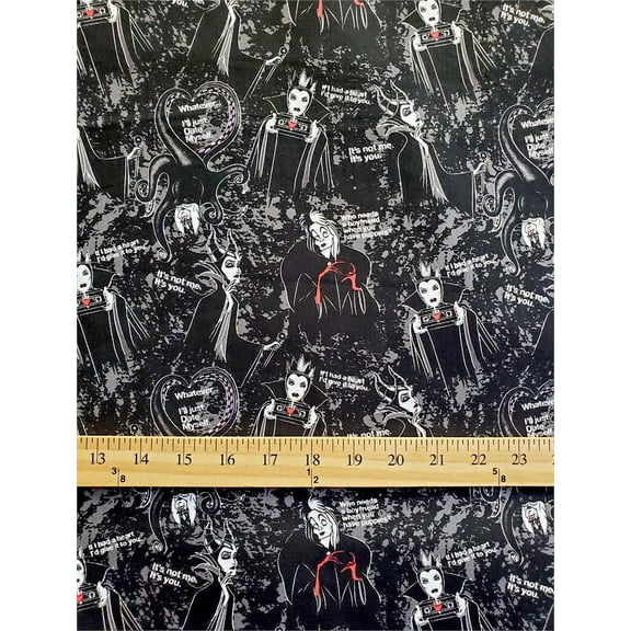 100% Cotton Fabric "Disney's Wiches in Black (Hint of RED)" Print /45" Wide/ SBY