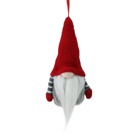 Northlight Tiny Striped Santa Gnome with Plush Hat Christmas Ornament - 6" - Gray and Red