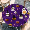 thumbnail image 4 of Round Table Cover 45-54 Inch Purple Halloween Waterproof Reusable Table Cloth Round Fitted Vinyl Tablecloth with Elastic Edged for Parties Outdoors, Pumpkins Ghosts Moons Stars, 4 of 9