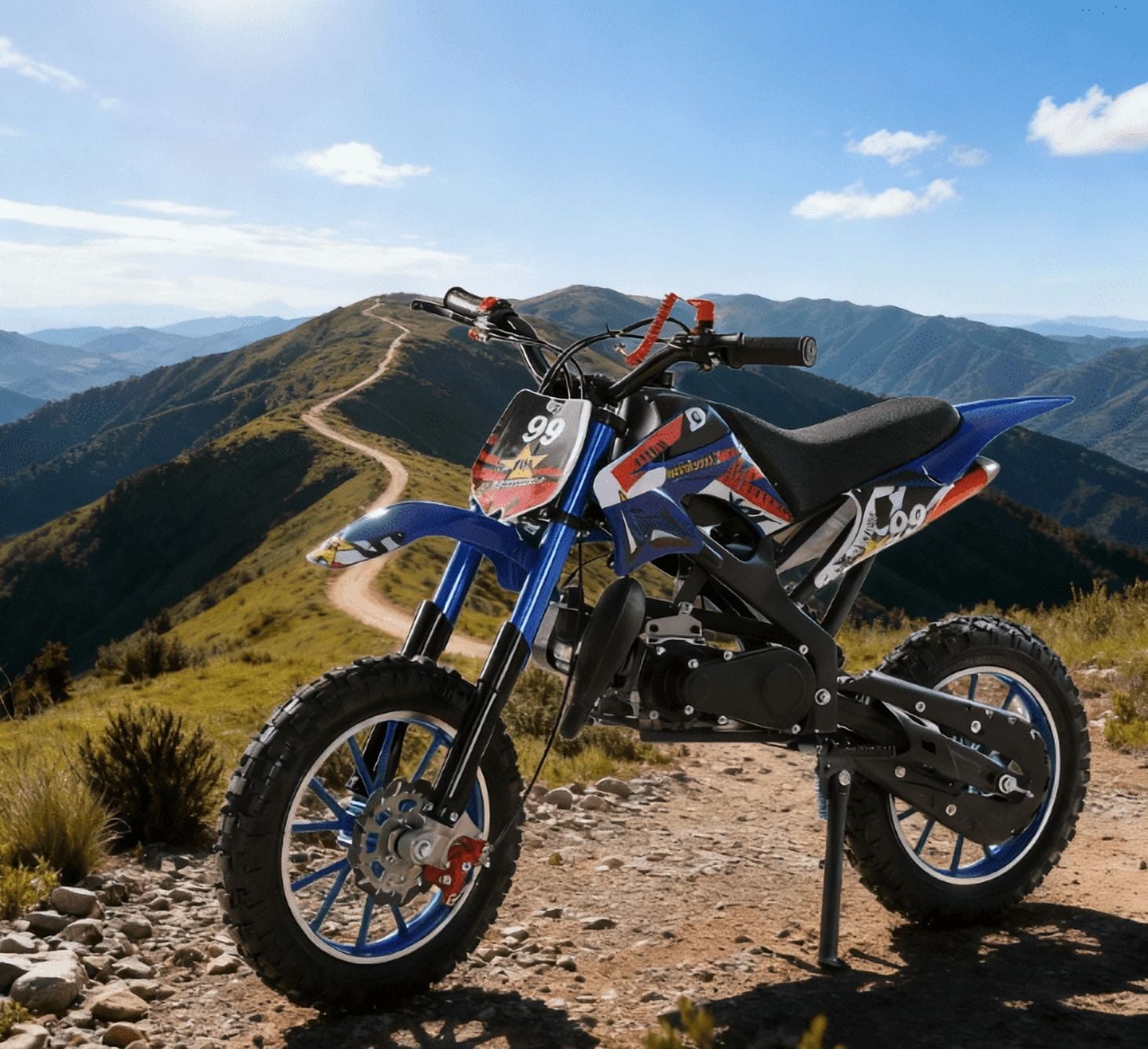 49cc 2-Stroke Kids Dirt Bike - 40KM/H Gas Powered Off-Road Motorcycle with Front/Rear Disc Brakes (Red)