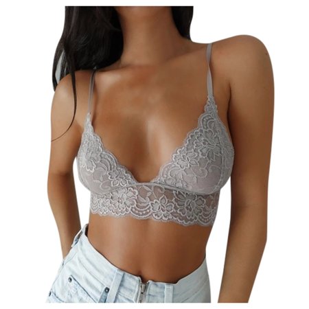 

Knosfe Seamless Bra for Women No Underwire Cami V Neck Sexy Bras Gray