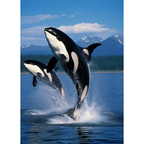 Jumping Orcas Killer Whale 5D Diamond Art DIY Paint with Full Drill Round Diamond Gems Painting by Number Kits for Adults Art Craft Home Wall Decor 15.8x19.8in