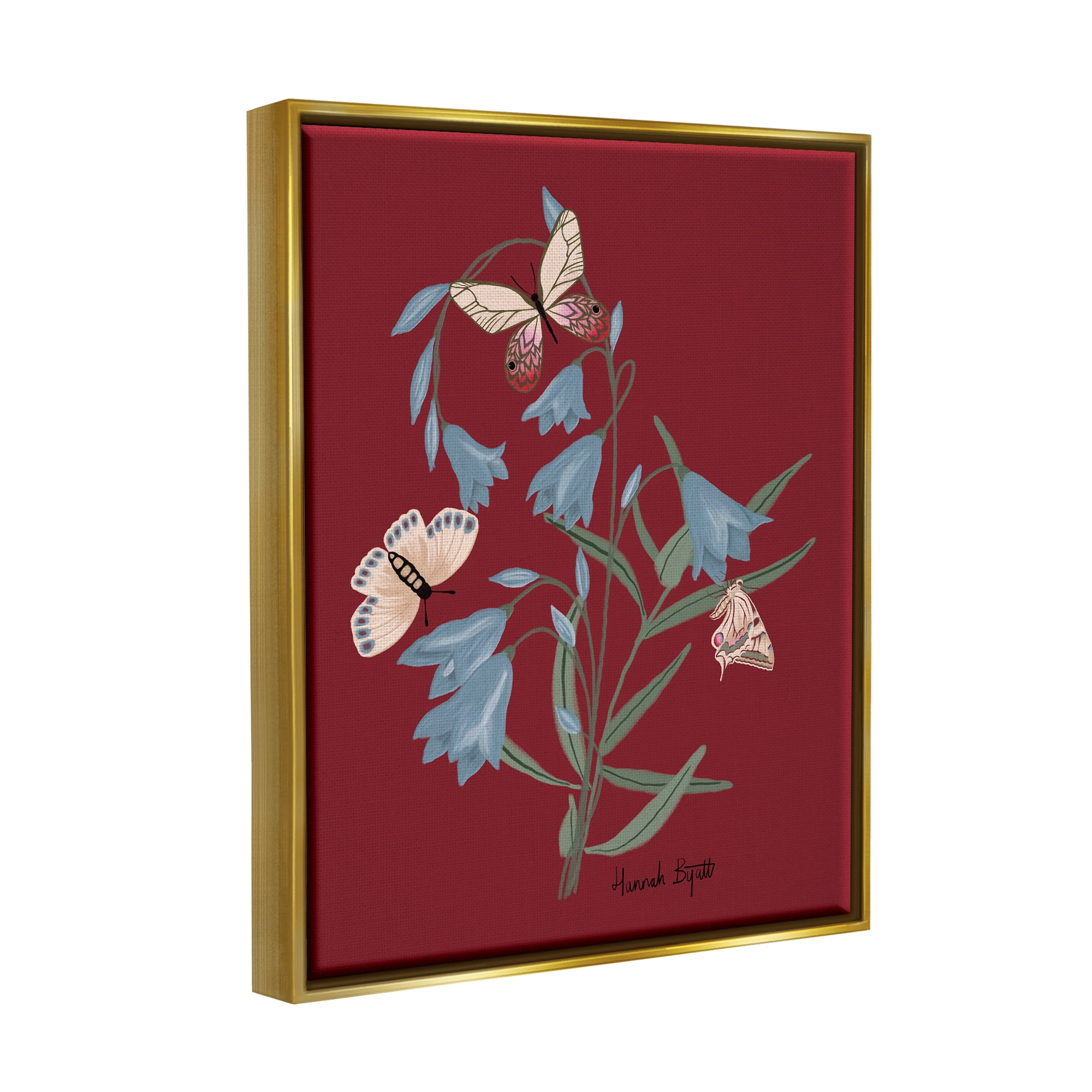 Stupell Industries Butterflies & Flower Sprigs Animals & Insects Painting Gold Floater Framed Art Print Wall Art, 17 x 21