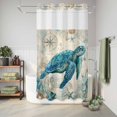 thumbnail image 6 of No Hook Shower Curtain, Teal Sea Turtle Coastal Shower Curtains for Bathroom with See Through Top Window, Vintage Summer Beach Nautical Waterproof & Washable Bath Curtain Small Stall 36"x78", 6 of 9