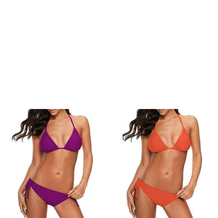 Wijhcboe 2 Pack Women High Leg Bikini Bottoms Bandeau Bandage Bikini Set Halter Bikini Top Push Up Brazilian Swimwear Sporty Bikini for Women Beachwear Bikini for Teens Ruched Bikini Bottoms