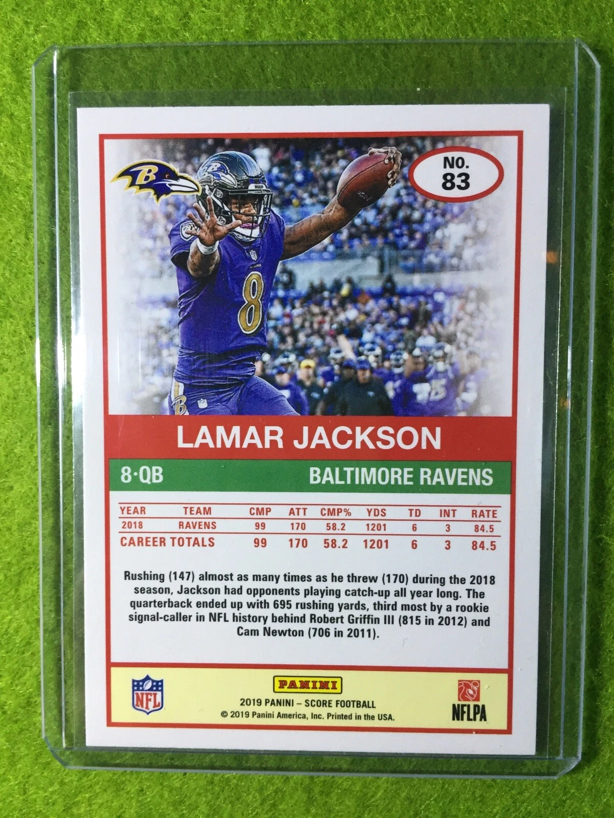 LAMAR JACKSON CARD BALTIMORE RAVENS 2019 Score Football