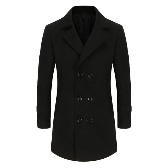 gbyLJF Men's Turndown Collar Overcoat Mid-length Solid Color Cardigan Double Breasted Casual Outwear with Pockets