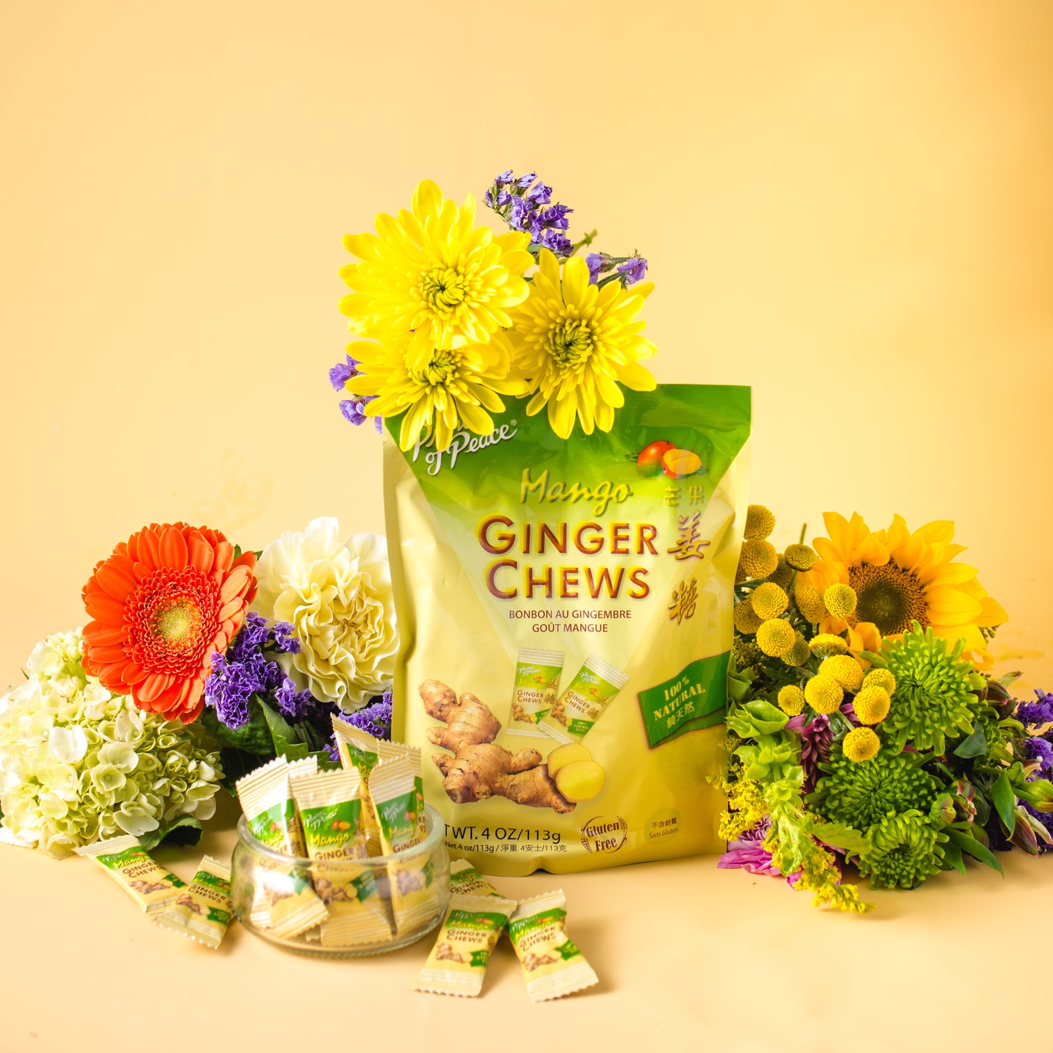 (2 pack) Prince of Peace Ginger Chews, Mango Flavor, 4 oz Bag, Nausea Relief, Kosher, Non-GMO, All Natural