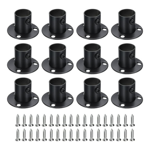 Uxcell 12Pcs Stainless Steel Closet Rod Brackets, 3/4 Inch Dia Wardrobe Holder for Pipe, Shower Curtain Rod Pole End Supports Sockets Flange with Screws, Black