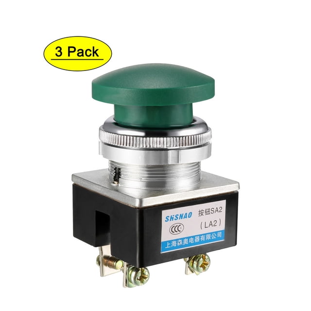 Interruptor de botón pulsador Uxcell verde momentáneo AC 380V 5A interruptor de botón pulsador de montaje en panel de 30mm 3pcs