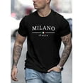 thumbnail image 1 of Camiseta informal y cómoda de manga corta con cuello redondo y estampado de la bandera de Milán, ideal para hombre, ideal para actividades al aire libre, transpirable y de verano para adultos, hombres, 1 of 6