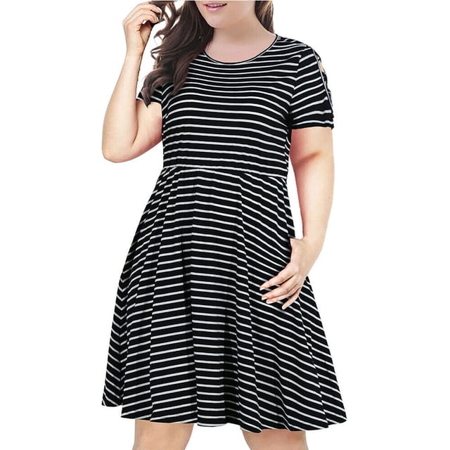 Ketyyh-chn99 Robes Femmes Été Grande Taille Robe d'Été Robe Extensible Robe d'Été Manche à Volants Ample Fluide Plissée Robe Mini Noir,5TG