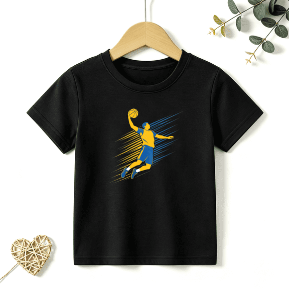 Boys Graphic T Shirt Basketball Player Dunk Short Sleeve Kids Tees Cool Sports 100% Cotton Soft Child Tops 4-13Y