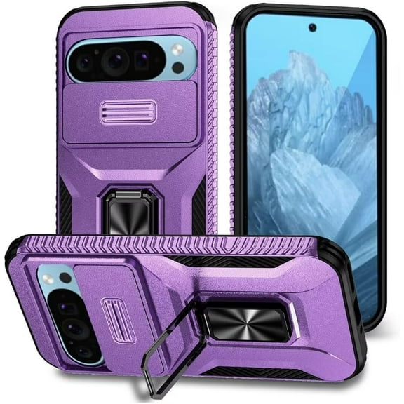 MYKOMI Phone Case for Google Pixel 9/9 Pro,Military Car Holder Protection [Built-in Kickstand] Magnetic Metal Ring Holder Dual-Layer Heavy Duty Shockproof Phone Case for Google Pixel 9/Pixel 9 Pro