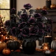 thumbnail image 4 of MYUNNIL Halloween Simulation Rose, 1 Pc Gothic Realistic Long Stem Purple Rose with Black Leaves, 13 Inch Waterproof Reusable Floral Prop for Table Centerpiece Wedding Festive Decor, Black, 4 of 7