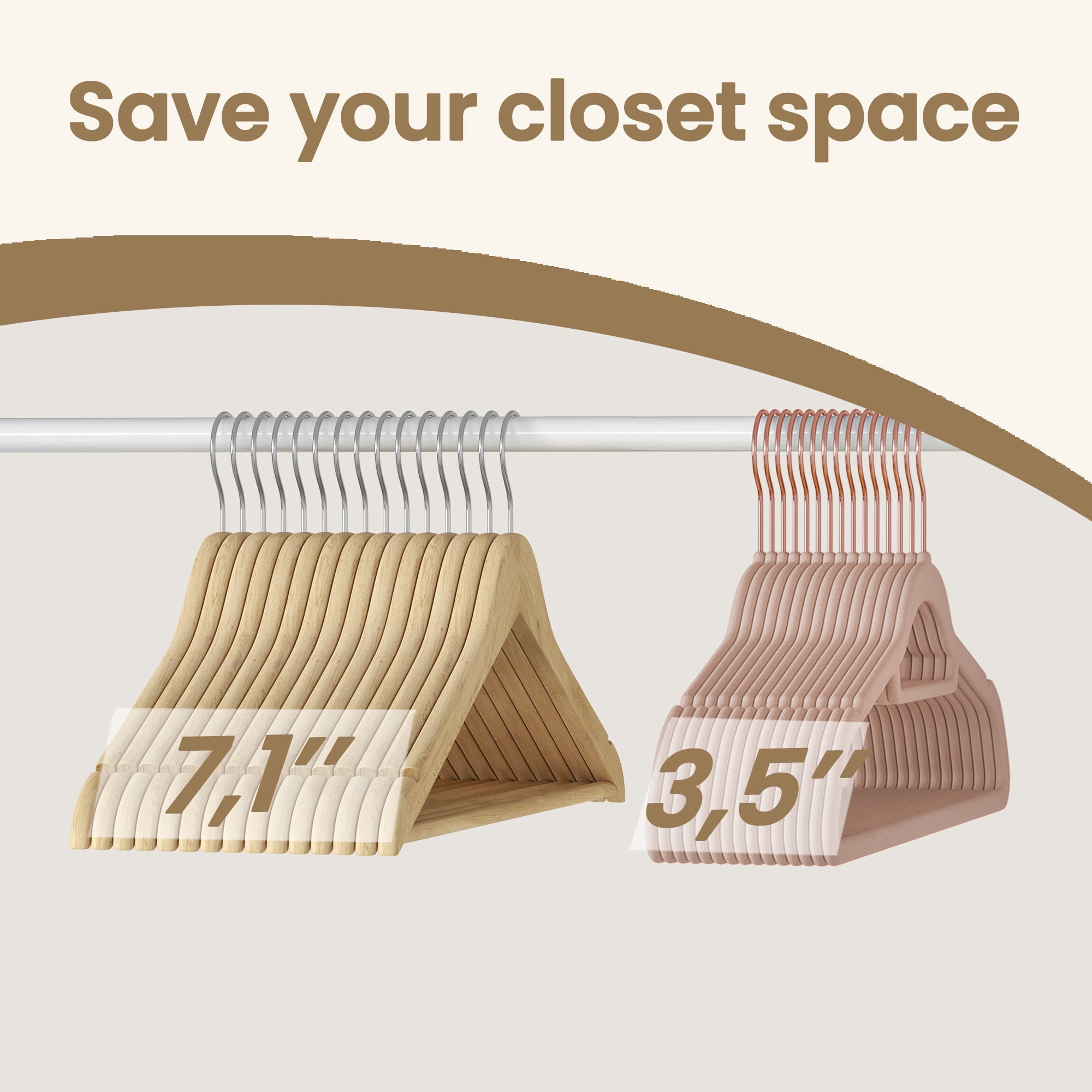 Ledrem 50-pack Velvet Hangers, Clothes Hangers with 360 Swivel Hooks, Space-Saving, Caramel Brown