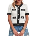 thumbnail image 3 of LANGWYQU Short Sleeved Women Crewneck Casual Button Cardigan Knit Crop Tops, 3 of 5