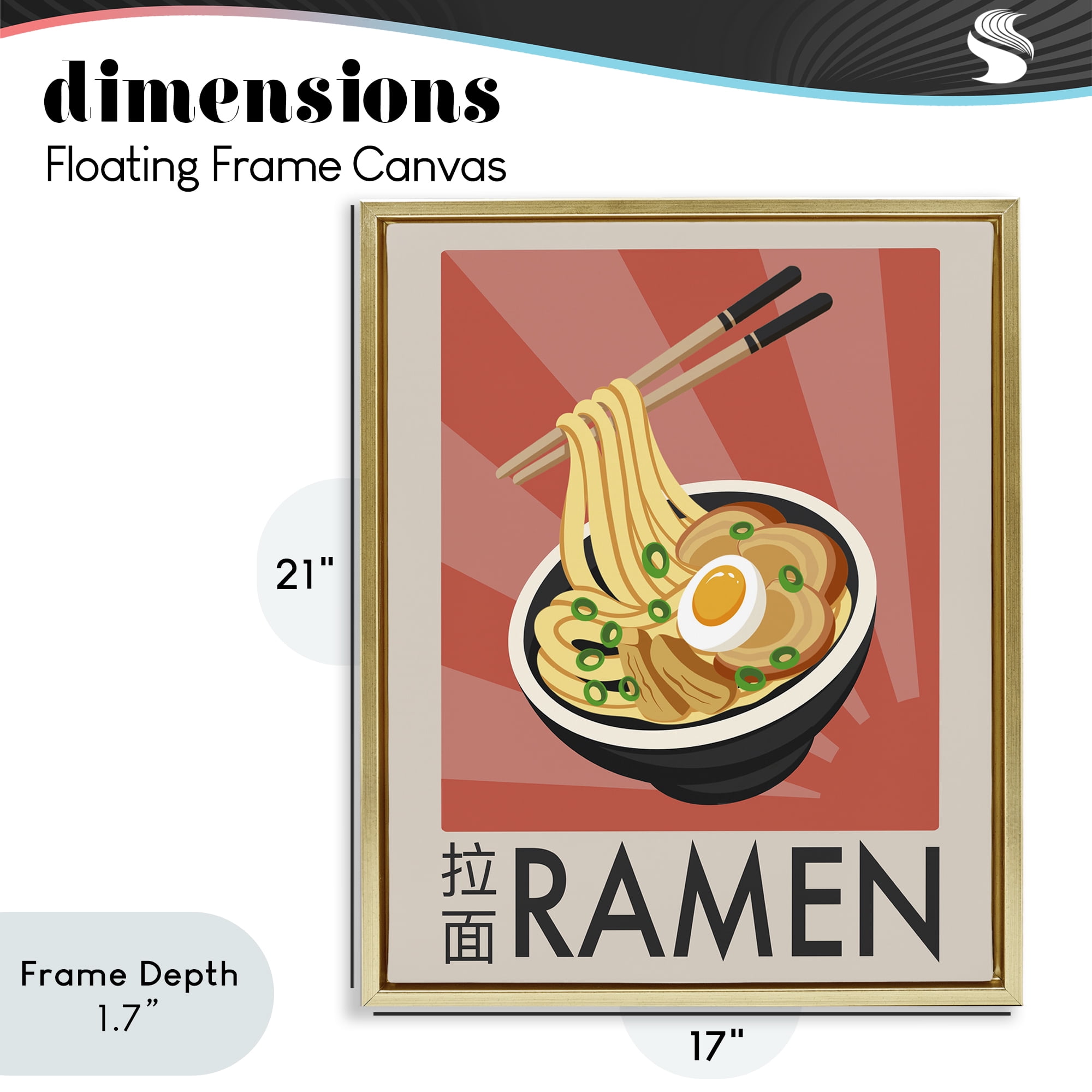 Stupell Industries Iconic Ramen Poster Gold Framed Floater Canvas Wall Art, design by Marcus Prime