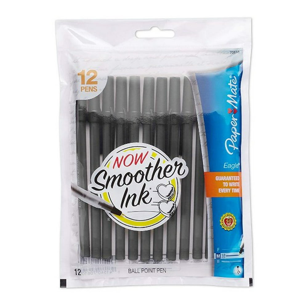 3 Pack Paper Mate Eagle Medium Tip Stick Ballpoint Pens, 12 Black Ink
